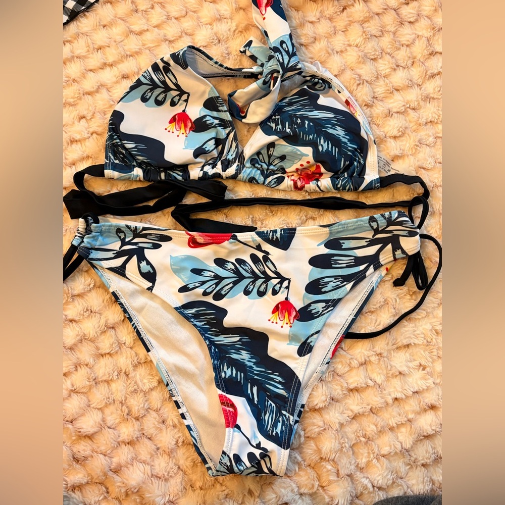 Floral Print Two-Piece Bikini with Tie Sides